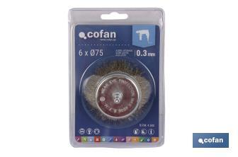 Crimped cup wire brush, brass-plated steel - Cofan