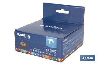 Escova circular com fios de nylon abrasivos | Disponível em diferentes tamanhos | Adequada para polir, esmerilhar, remover ferrugem, etc. - Cofan