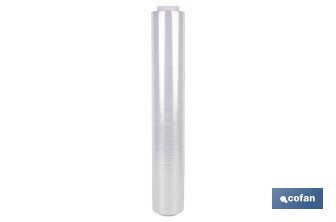 Film estirable transparente y manual de 23 micras | Medidas: 121 m x 53 cm | Extra ligero con mandril de 100 g | Alta resistencia - Cofan
