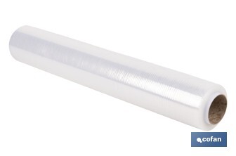 Film estirable transparente y manual de 23 micras | Medidas: 121 m x 53 cm | Extra ligero con mandril de 100 g | Alta resistencia - Cofan