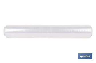 Film estirable transparente y manual de 23 micras | Medidas: 121 m x 53 cm | Extra ligero con mandril de 100 g | Alta resistencia - Cofan