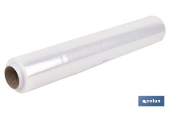 Film estirable transparente y manual de 23 micras | Medidas: 121 m x 53 cm | Extra ligero con mandril de 100 g | Alta resistencia - Cofan