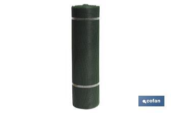 PVC square mesh | Mesh aperture of 10mm | Available in green | Size: 1 x 25mm - Cofan