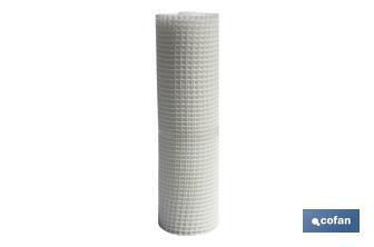 Malla de PVC | Hueco cuadrado de 20 mm | Color blanco | Medida 1 x 25 m - Cofan