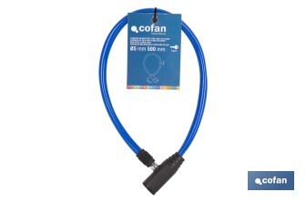 Candado antirrobo para bicicletas | Cable de acero de Ø5 mm | Longitud: 50 cm | Incluye 2 llaves | Revestimiento de PVC azul - Cofan