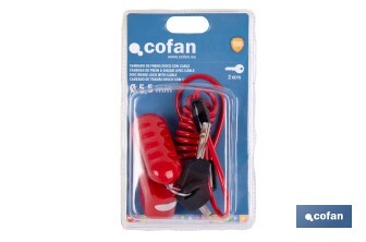Candado de freno de disco | Cable rojo de 1 metro | Ideal para bicicleta, moto o patinete | Incluye 2 llaves tubulares | Cuerpo de aleación | Medidas: 7,5 x 2,5 x 5,8 cm - Cofan