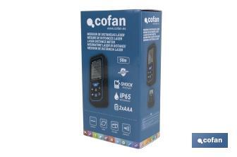 Laser distance meter with 6 functions | Capable of measuring different distances: 50 and 100m | 2 AAA batteries included - Cofan