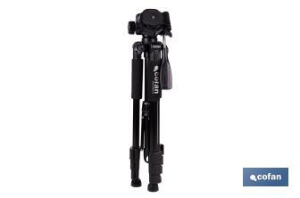 Universal telescopic tripod | 3 extensible legs | Adjustable height from 49cm to 149cm | Material: ABS + aluminium | Carrying bag included - Cofan