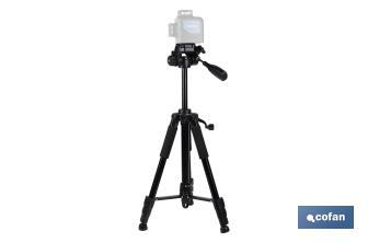 Universal telescopic tripod | 3 extensible legs | Adjustable height from 49cm to 149cm | Material: ABS + aluminium | Carrying bag included - Cofan