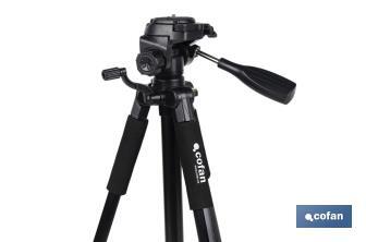 Universal telescopic tripod | 3 extensible legs | Adjustable height from 49cm to 149cm | Material: ABS + aluminium | Carrying bag included - Cofan