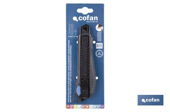 Cúter profesional de ABS | Con recubrimiento antideslizante TPR | Hoja negra ultra afilada SK2 | Bloqueo automático | Disponible en 3 medidas - Cofan