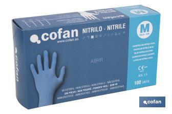 Boîte de 100 unités de gants de nitrile | Fins et élastiques | Non poudrés | Commodes et agréable au toucher - Cofan