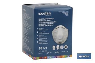 Lot de 2 masques FFP2 (D) | Non réutilisables | Avec valve d'expiration | Efficacité de filtration supérieure à 94 % - Cofan