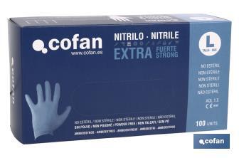 Caja de 100 unidades de guantes de nitrilo | Colocación ambidiestra | Sin polvo | Extrafuertes y resistentes - Cofan
