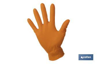 Caixa de 100 luvas de nitrilo com textura diamantada | Tamanho S até ao XL | Cor laranja - Cofan