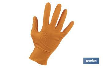 Caixa de 100 luvas de nitrilo com textura diamantada | Tamanho S até ao XL | Cor laranja - Cofan