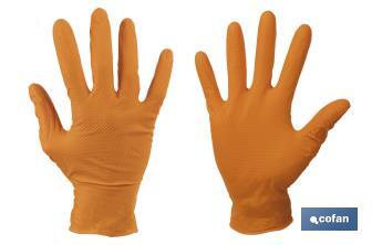 Caixa de 100 luvas de nitrilo com textura diamantada | Tamanho S até ao XL | Cor laranja - Cofan