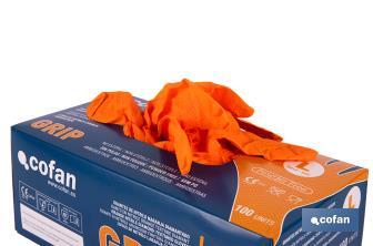 Caixa de 100 luvas de nitrilo com textura diamantada | Tamanho S até ao XL | Cor laranja - Cofan