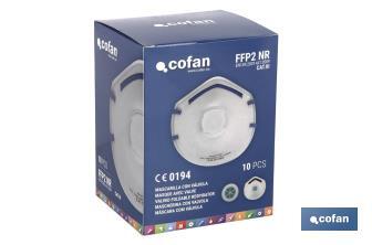 FFP2 NR face mask | Extra comfort valve | Self-filtering protection | Pack of 10 units - Cofan