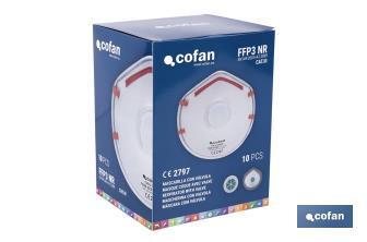 Masque FFP3 NR | Avec valve extra confort | Protection auto-filtrante | Pack de 10 unités - Cofan