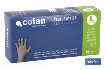 Caja de 100 guantes de látex sin polvo | Resistentes | 100 % de látex | Dispensador de guantes - Cofan