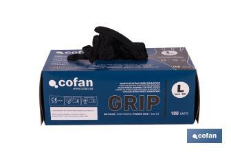 Boîte de 100 gants en nitrile avec texture de diamant | Tailles de la S à la XL | Couleur : Noire - Cofan