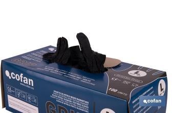Boîte de 100 gants en nitrile avec texture de diamant | Tailles de la S à la XL | Couleur : Noire - Cofan