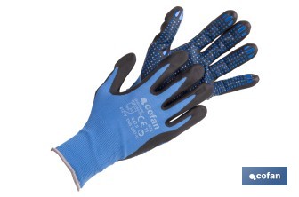 Guantes impregnados de nitrilo con puntos azules | EN 388-4121X | Alta destreza y comodidad | Disponibles desde la talla 6 hasta la 11 - Cofan