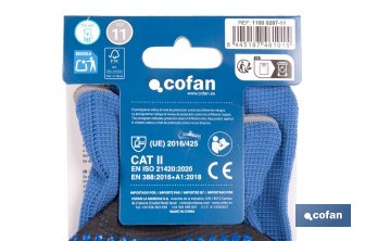Guantes impregnados de nitrilo con puntos azules | EN 388-4121X | Alta destreza y comodidad | Disponibles desde la talla 6 hasta la 11 - Cofan