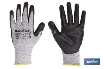 Guantes anticorte ultraligeros impregnados de PU negro | Protección mecánica | EN 388 4X43D – EN 21420 | Disponibles desde la talla 7 hasta la 11 - Cofan