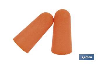 Pack de 50 Tampões de Proteção Auditiva (25 pares) para ouvidos Poliuretano SNR 36dB. Cor laranja. Descartáveis - Cofan