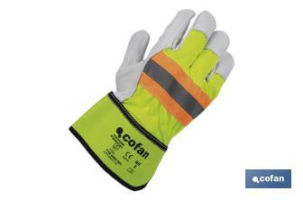 Gants en cuir de vachette avec ruban réfléchissant | [Tailles : 9, 10 et 11 - Cofan