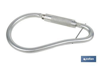 Gancho con bloqueo automático | Mosquetón de alta resistencia y seguridad | Material: acero | Resistencia: 23 kN | Apertura: 59 mm - Cofan