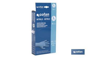 Boîte distributrice de gants en nitrile non poudrés | Boîte de 30 unités | Trois tailles différentes - Cofan