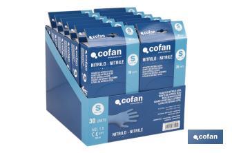 Boîte distributrice de gants en nitrile non poudrés | Boîte de 30 unités | Trois tailles différentes - Cofan