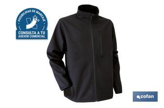 Giacca Soft Shell | Colore: nero | Modello Líster | Composizione: 94% poliestere e 6% elastene - Cofan