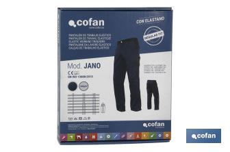 Pantalón de Trabajo | Flex | Modelo Jano | Regular Fit | Composición 97,76% Algodón y 2,24% Elastano | Color Azul Marino/Negro - Cofan