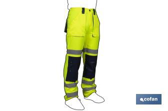 High visibility trousers | Available sizes from S to XXXL | Yellow and navy blue - Cofan