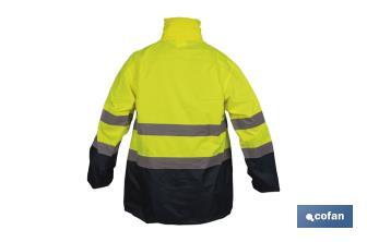 Veste de pluie à haute visibilité avec fermeture éclair | Couleur : Jaune et bleu | Disponible de la taille S à la XXXL - Cofan