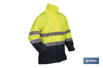 Veste de pluie à haute visibilité avec fermeture éclair | Couleur : Jaune et bleu | Disponible de la taille S à la XXXL - Cofan