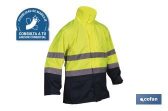 Veste de pluie à haute visibilité avec fermeture éclair | Couleur : Jaune et bleu | Disponible de la taille S à la XXXL - Cofan