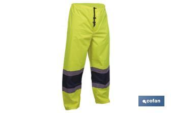 Pantalon de pluie à haute visibilité | Bandes à haute visibilité | Couleur : Jaune et bleu | Disponible de la taille S à la XXXL - Cofan