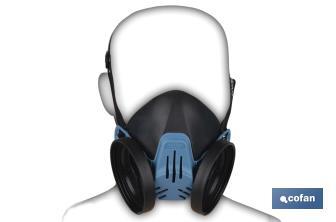 Demi-masque | Pour deux filtres de protection interchangeables | Bandes de fixation | Protection contre les gaz, vapeurs et particules dangereux | Conforme à EN 140:1998 - Cofan