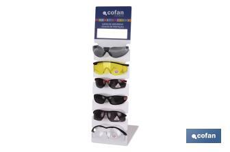 Display stand for anti-impact safety glasses | Includes a pack of 72 safety glasses | Glasses organiser for a proper presentation - Cofan