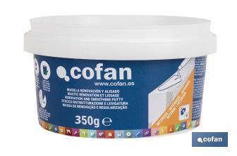 Mastic de rénovation et lissage en Pâte | Pour une utilisation en intérieur | Format de 350 g, 750 g et 5 kg - Cofan