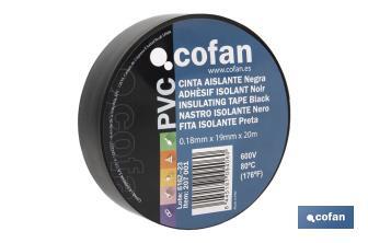 Cinta Aislante 130 Micras | Color negro | Resistente al voltaje, al calor y a diferentes ácidos y alcalinos - Cofan