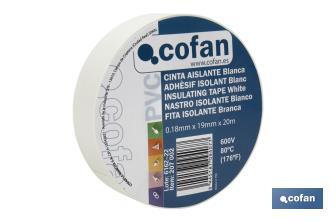 Insulating tape 180 microns | White | Resistant to voltage, heat and different acids and alkaline materials - Cofan