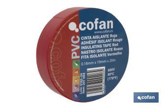 Insulating tape 180 microns | Red | Resistant to voltage, heat and different acids and alkaline materials - Cofan