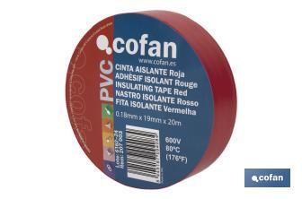 Ruban isolant 180 microns | Couleur rouge | Résistant à la tension, à la chaleur et à plusieurs acides et alcalins - Cofan