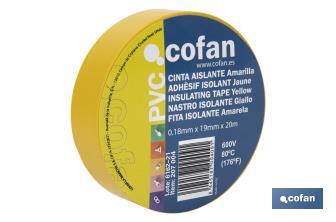 Ruban isolant 180 microns | Couleur jaune | Résistant à la tension, à la chaleur et à plusieurs acides et alcalins - Cofan